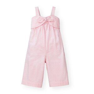 Hope & Henry Girls' Bow Front Wide Leg Jumpsuit Pink Gingham Seersucker 18-24 mo